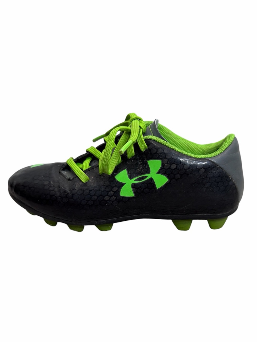 Under Armour grey black green lace up kids youth soccer cleats 1Y